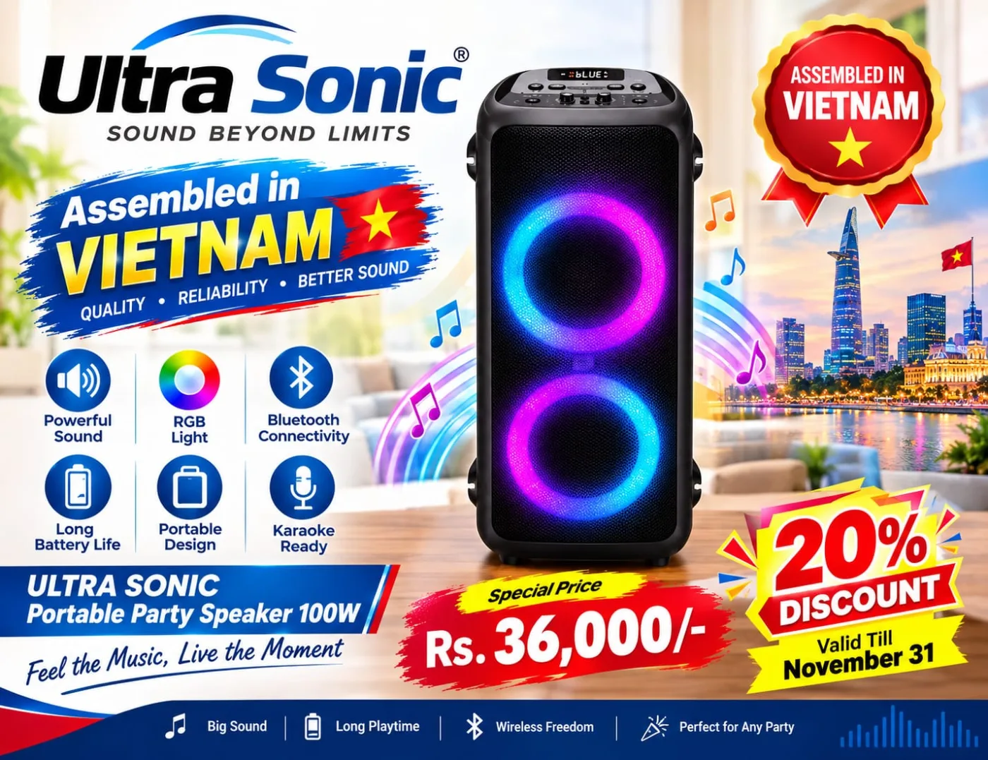 Ultra Sonic Portable Party Speaker 100W by Ultra Sonic