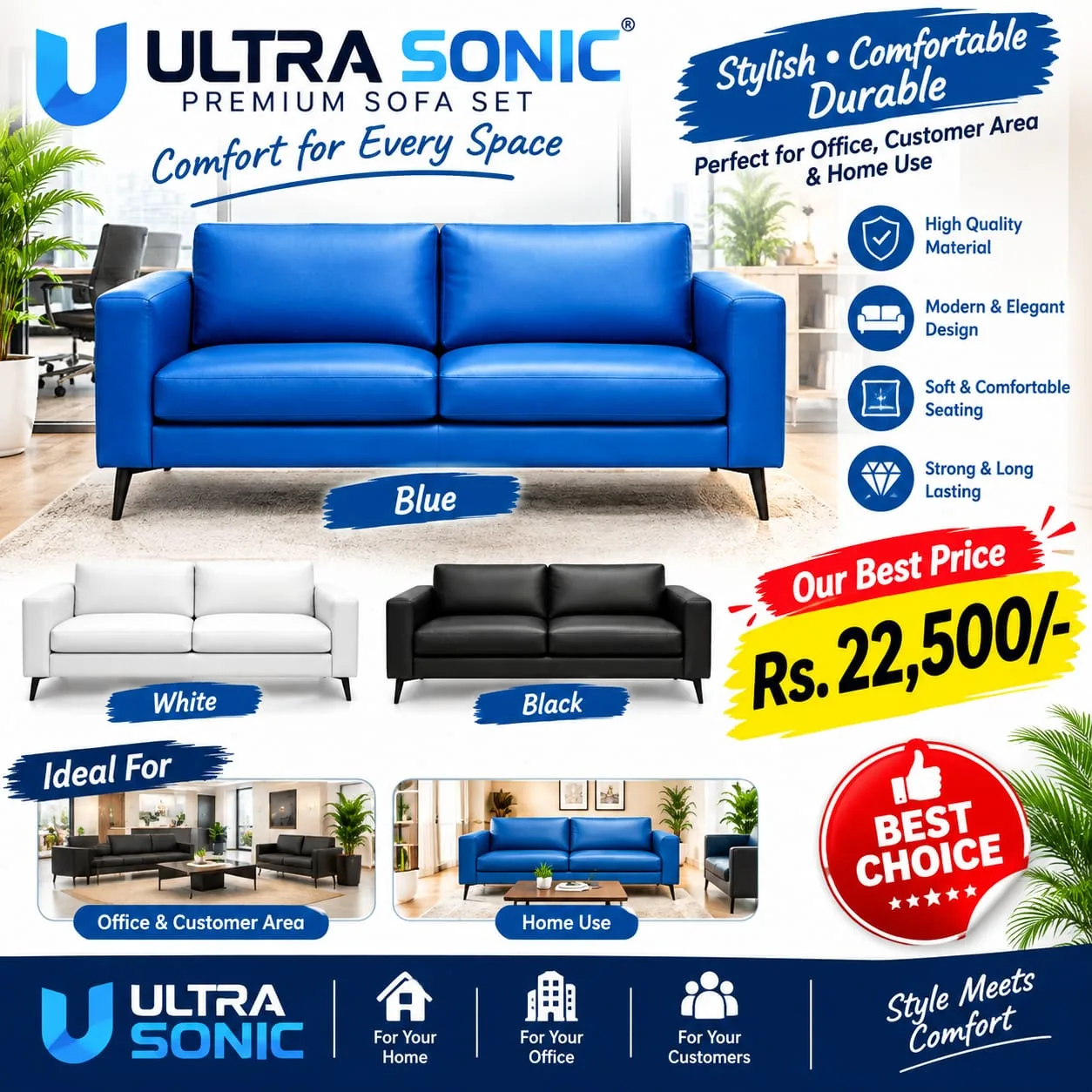 ULTRA SONIC Premium Sofa Set – Stylish, Comfortable & Durable by Ultra Sonic